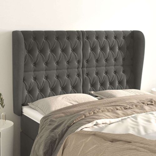  Vzglavje z u&amp;scaron;esi temno sivo 163x23x118/128 cm žamet, (20793656) Slike