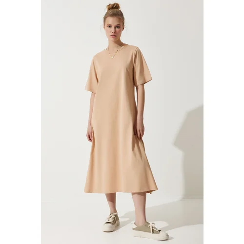  Women's Biscuit Crew Neck Loose Comfortable Combed Cotton Dress