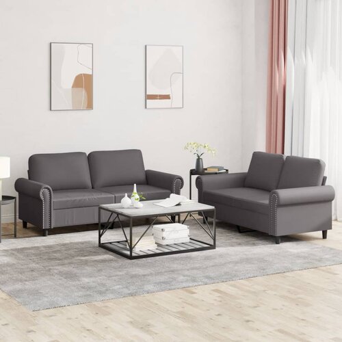  2-dijelni set sofa s jastucima sivi od umjetne kože Slike