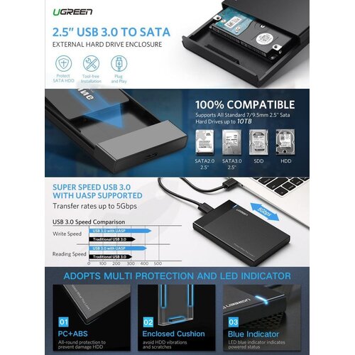 Ugreen zunanje ohi&amp;scaron;je za disk 2.5 HDD Type C Port črno 50743 Slike
