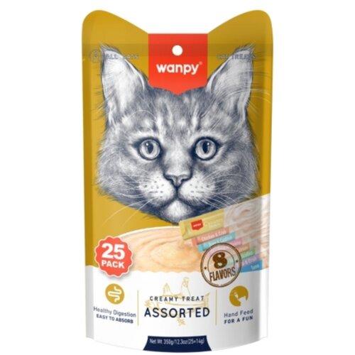 WANPY Cat Creamy Lickable Treats for Cats - Mix 8 ukusa 25x14g Cene