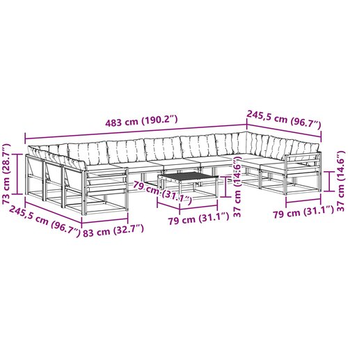  Set vanjskih sofa s jastukom 11 pcs Bijela i crna Slike