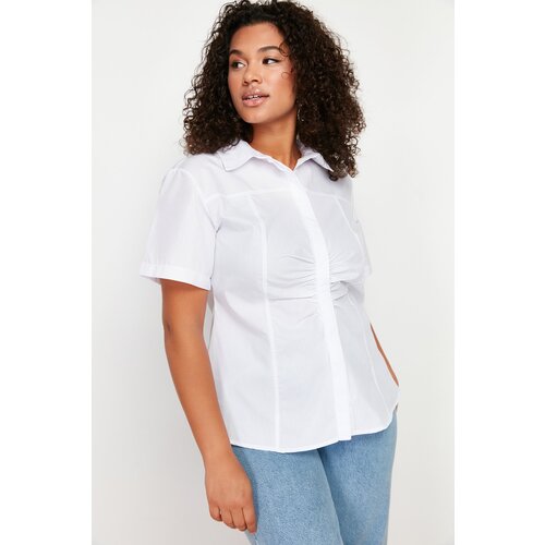 Trendyol Curve White Front Gathered Detail Woven Shirt Slike