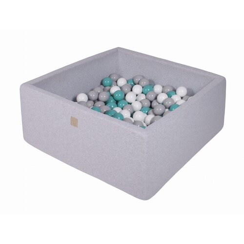 MeowBaby Square Ball Pool, 90x90x40 cm s 300 žogami, bombaž, svetlo siva: turkizna/siva/bela, (21333814) Cene