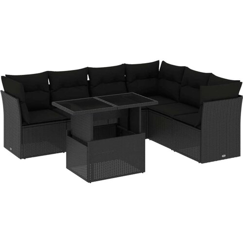  7-dijelni set vrtnih sofa od poliratana s jastucima crni Slike