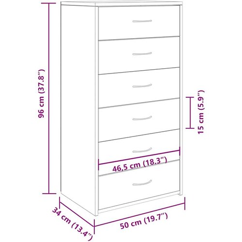 VidaXL Komoda s 6 predali starinski les 50x34x96 cm iverna plo&amp;scaron;ča Slike