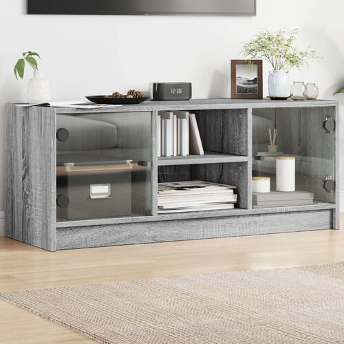  The Living Store TV omarica s steklenimi vrati siva sonoma 102x37x42 cm - TV Omarica, (21555409) Slike