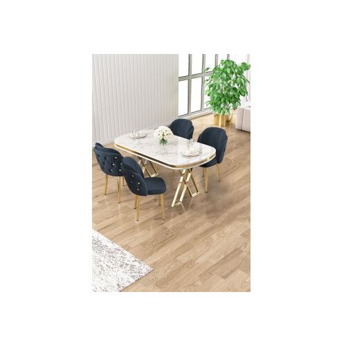 Hanah home Set trpezarijskog stola i stolica (5 delova) Zae White Marble Gold Anthracite Cene