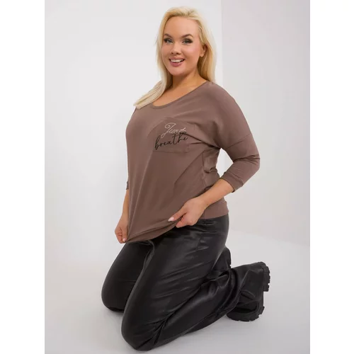 Fashion Hunters Brown casual plus size blouse with lettering