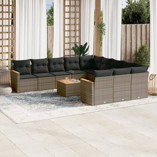  12-dijelni set vrtnih sofa od poliratana s jastucima sivi Slike