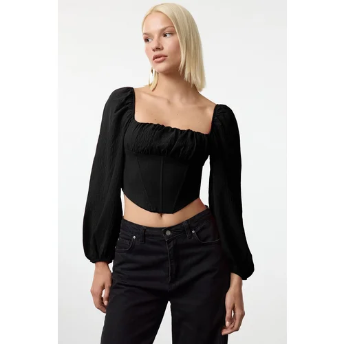 Trendyol Black Crop Corset Detailed Woven Blouse