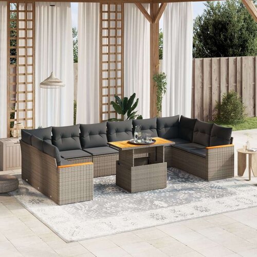  11-dijelni set vrtnih sofa od poliratana s jastucima sivi Slike