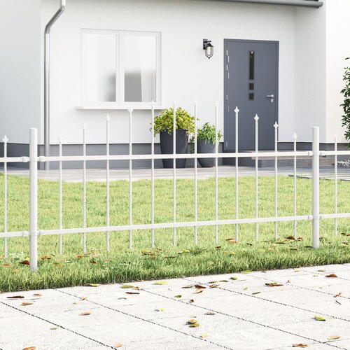 VidaXL Ograjni panel z vrhom Set 4 Bela Pra&amp;scaron;no lakirano jeklo Vzdržljivo Slike