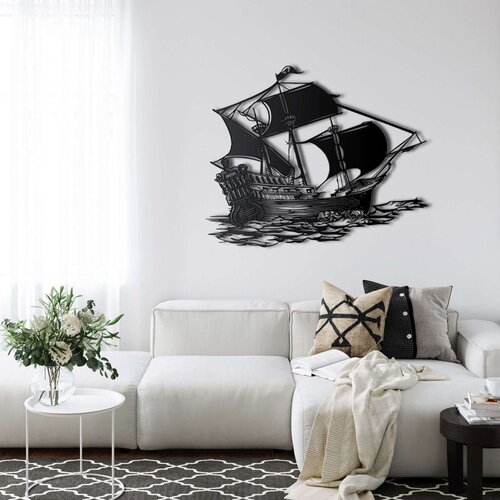 Wallxpert metalni zidni ukras 5355, stari jedrenjak na talasima, 60 x 48 cm, crni Slike