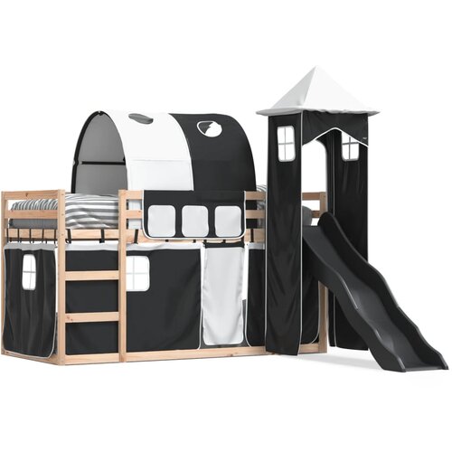 vidaXL Krevet na kat s toboganom i zavjesama bijelo-crni 90 x 200 cm Cijene