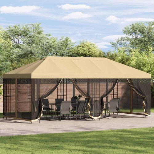 Paviljon s bočnim stranama 6 x 3 m Krem Poliester i čelik 190 Cijene