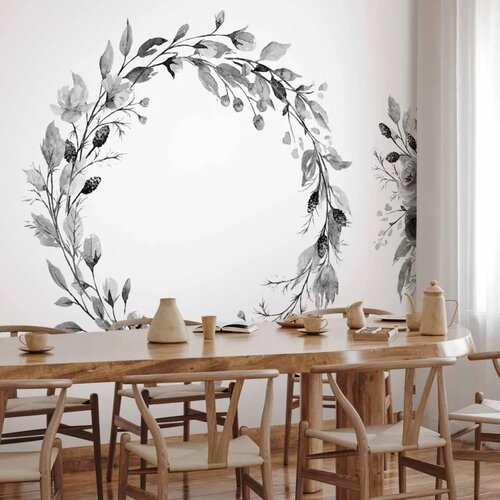  Foto tapeta - Romantic wreath - grey plant motif with leaves with rose pattern 150x105 Slike