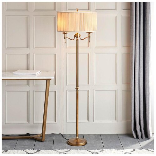 Endon 63620 - Podna lampa STANFORD 2xE14/40W/230V mesing/bež Slike