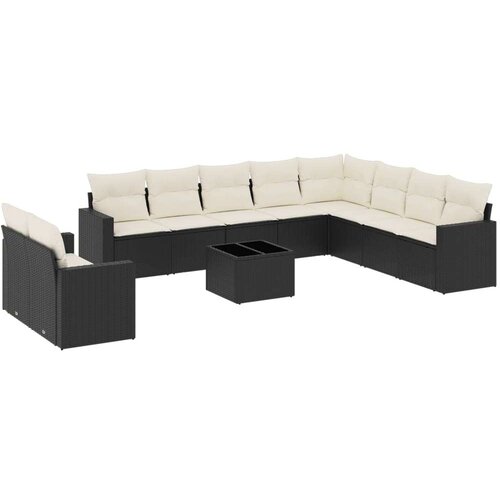 VidaXL 11-dijelni set vrtnih sofa od poliratana s jastucima crni Slike