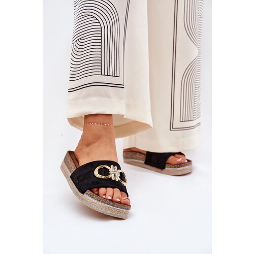 Boto Women's Platform Sandals With Glitter And Gold Decoration Black Rilirea Cene