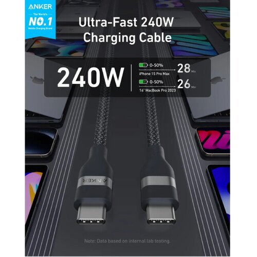 Anker pleteni USB-C na USB-C kabel 240W 0.9m, črn Slike