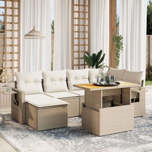 VidaXL 7-dijelni set vrtnih sofa od poliratana s jastucima bež Slike