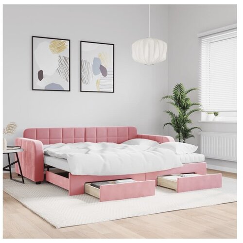 VidaXL Izvlečna dnevna postelja s predali roza 90x200 cm žam Slike