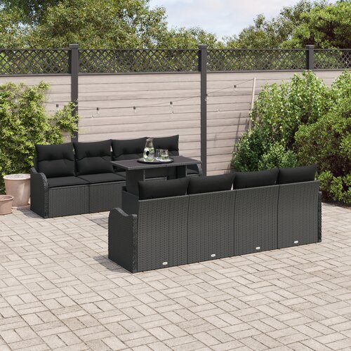 vidaXL 10-dijelni set vrtnih sofa s jastučićima u crnom poli ratan, 2-sjedna vrtna sofa s pohranom i jastučićima u crnom poli ratan Cene