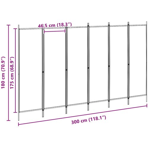  Razdjelnik prostora s 6 panela Bež 300 x 180 cm Tkanina Slike