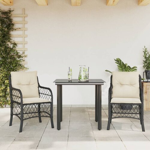  3-dijelni bistro set s jastucima crni od poliratana Cene