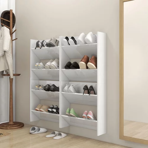vidaXL Stenske omare za čevlje 4 kosi visok sijaj bele 60x18x60 cm