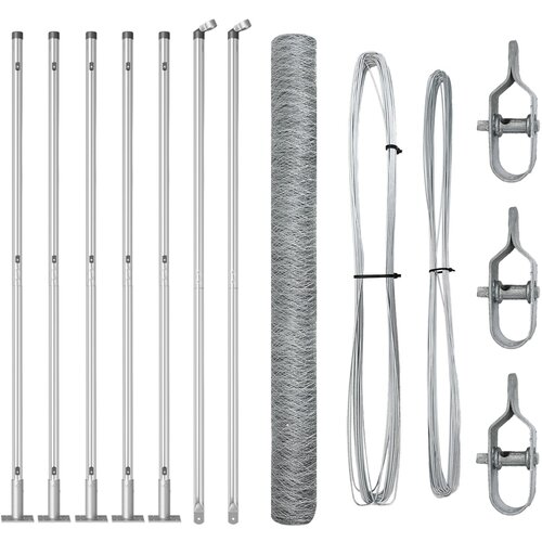 VidaXL heksagonalna ograda 1.4x10 m cinkovani čelik, stupovi za ogradu s osnovama 7 kom &amp;Oslash;32mm 78,5cm cinkovani čelik Slike