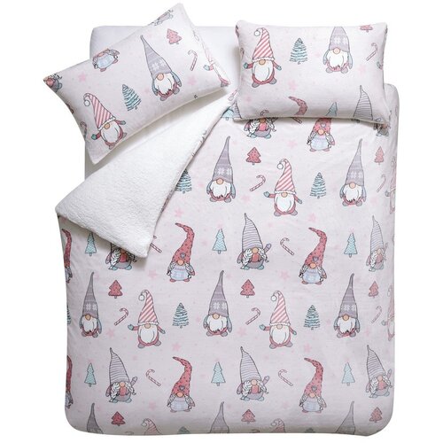 Catherine Lansfield Svetlo rožnata podaljšana posteljnina za zakonsko posteljo iz mikropliša 230x220 cm Festive Gnomes – Cene