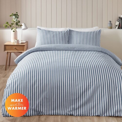 Catherine Lansfield Plava flanelska posteljina za krevet za jednu osobu 135x200 cm Stripe &amp;ndash; Slike