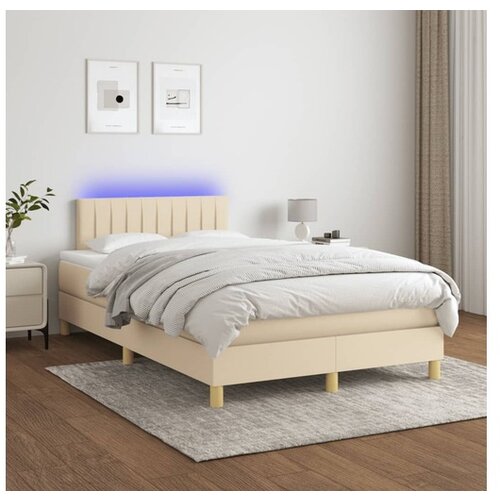  Box spring postelja z vzmetnico LED krem 120x200 cm blago Cene