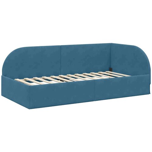 VidaXL Kutni okvir kreveta s uzglavljem Plava 90 cm x 190 cm tkanina Slike