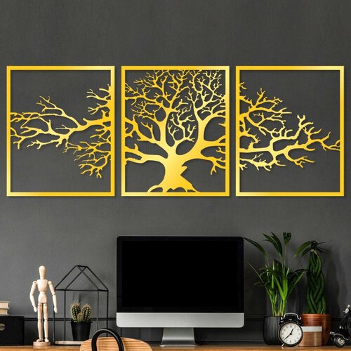 Wallity zidna dekoracija golden triple tree 2, 49 x 60 cm, zlatne boje Cene