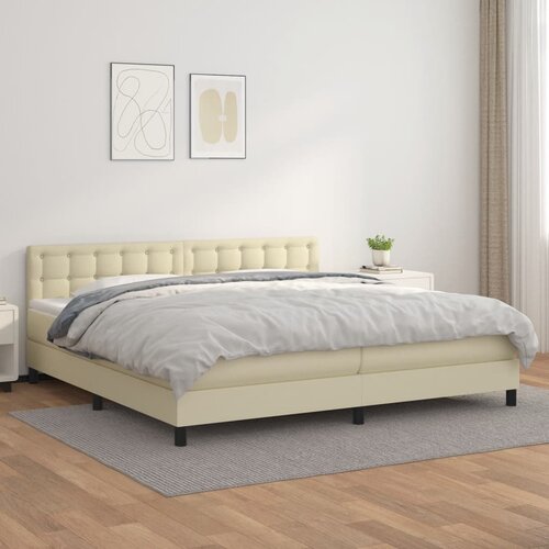 vidaXL Box spring postelja z vzmetnico krem 200x200 cm umetno usnje Cene