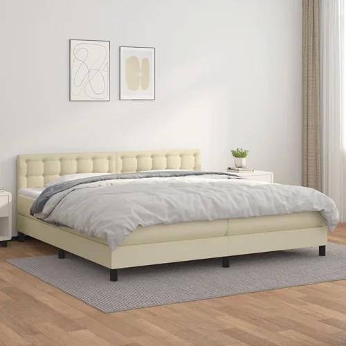 vidaXL Box spring postelja z vzmetnico krem 200x200 cm umetno usnje
