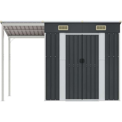 VidaXL Vrtna kućica s produženim krovom antracit 277x110 5x181cm čelik Slike
