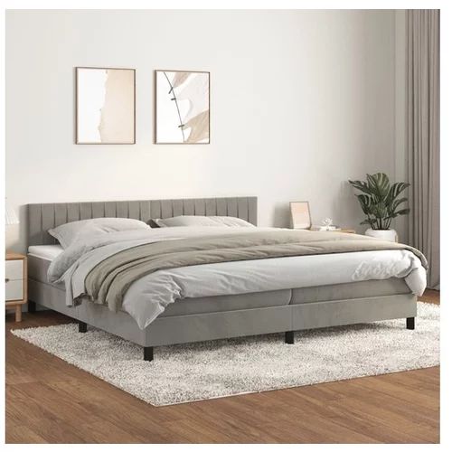  Box spring postelja z vzmetnico svetlo siva 200x200 cm žamet