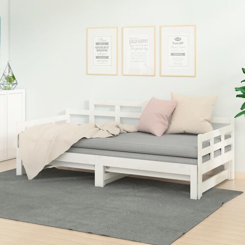 The Living Store Izvlečna dnevna postelja bela trdna borovina 2x(90x200) cm - Dnevna Postelja, (21508706) Cene