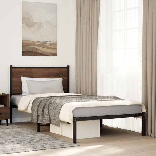 Furnova Kovinski posteljni okvir brez vzmetnice rjavi hrast 107x203 cm, (21940720) Slike