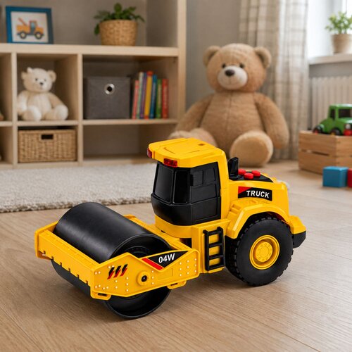  Road Roller Construction Vehicle Rotating Roller Lights Sounds Yellow 1:32 Slike