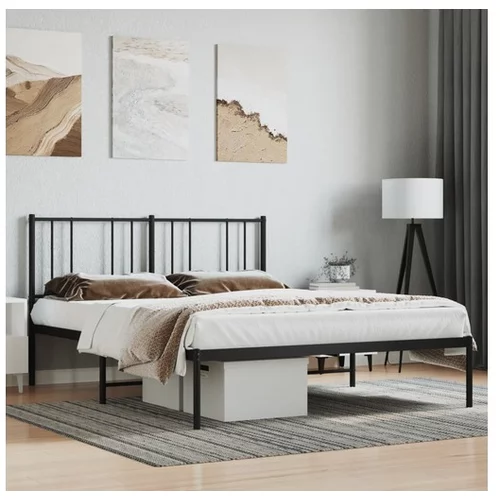 Kovinski posteljni okvir z vzglavjem črn 135x190 cm