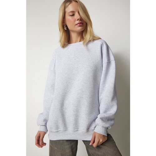 Women's Gray Melange Stockings Oversized Sweatshirt Slike