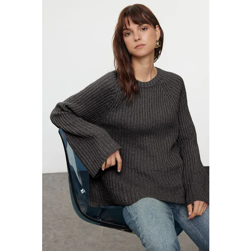 Trendyol Anthracite More Sustainable Wide Pattern Peplum Detailed Knitwear Sweater