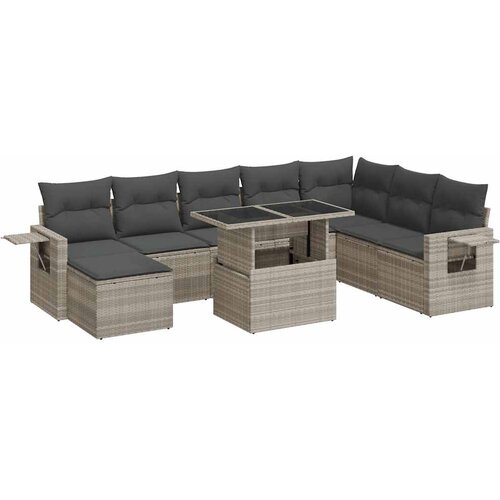 Maison Chic Seti vrtnega pohištva - Vrtna garnitura - Vrtni pohištvo set 9-delna z blazinami sv. siv poli ratan, (21804546) Cene