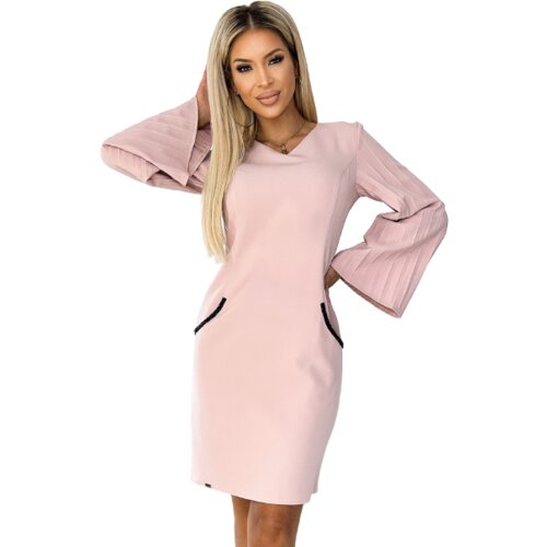 Numoco Dress with puffed sleeves and pockets Bergamo - powder pink Slike