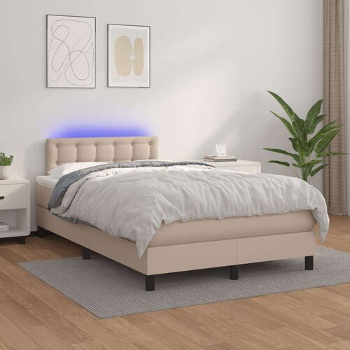  Krevet box spring madrac LED cappuccino 120x200cm umjetna koža Cijene